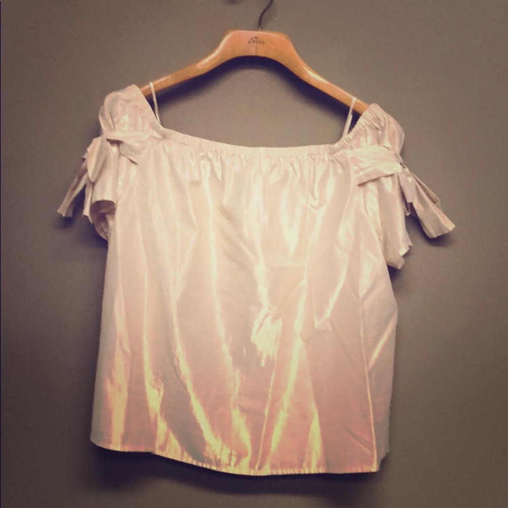 Metallic gold off shoulder blouse